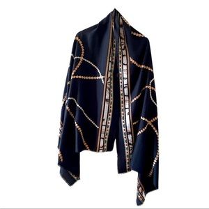 Black Gold Boho Fashion Oversized Rectangular Chain Scarf Wrap One Size